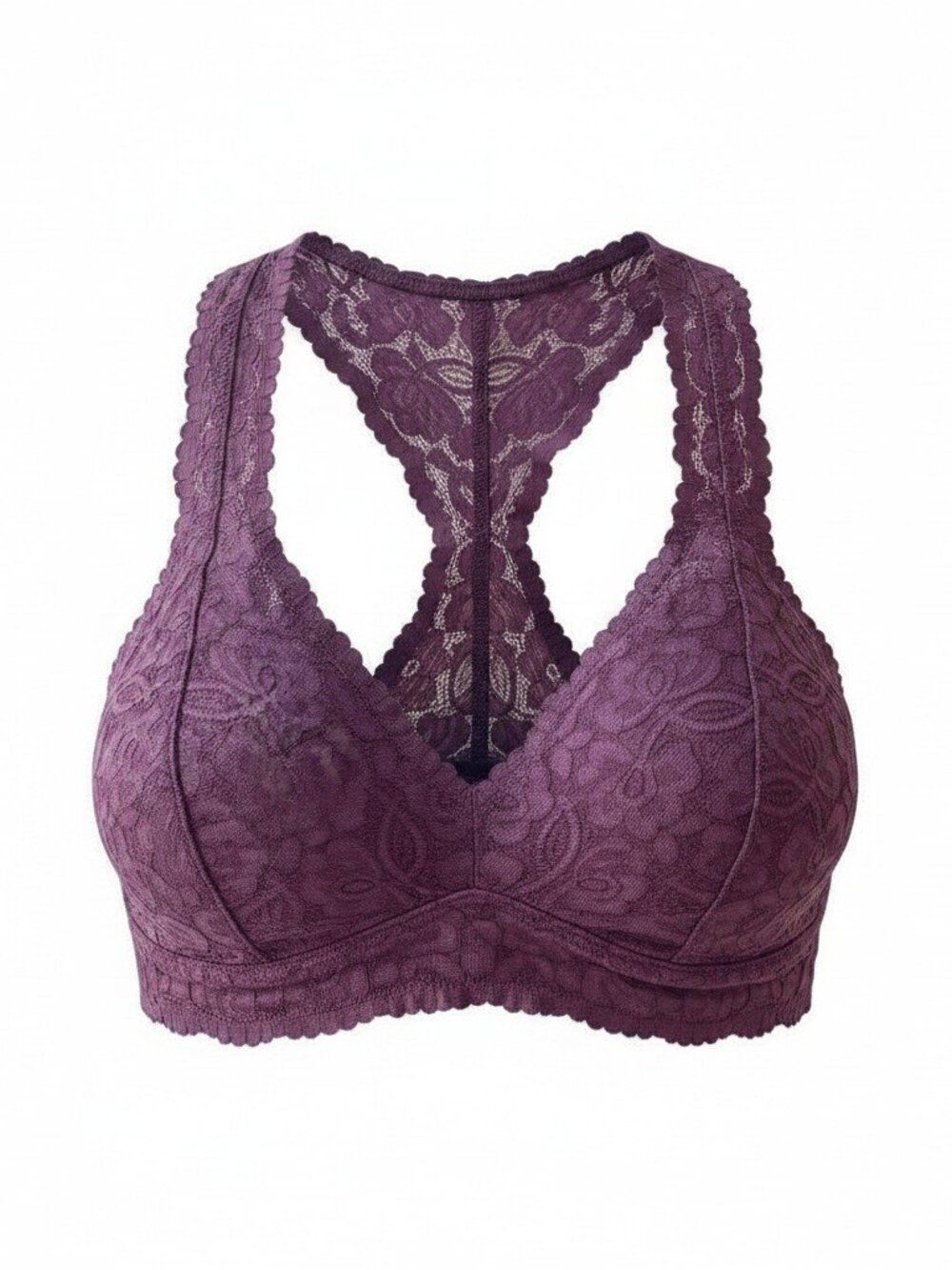 Intimately Free People Galloon Lace Racerback Bralette Floral Scalloped Plum XS
